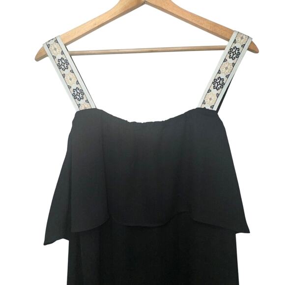 J. Crew Factory Black Layered Top with Embroidered Straps Size 12 - Picture 3 of 4